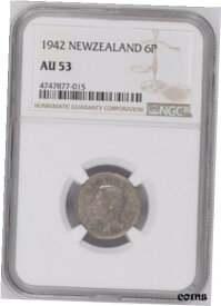 【極美品/品質保証書付】 アンティークコイン コイン 金貨 銀貨 [送料無料] 1942 New Zealand 6P Sixpence NGC-AU53 RAINBOW TONING (360k made) RARE SILVER