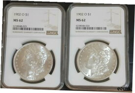 【極美品/品質保証書付】 アンティークコイン コイン 金貨 銀貨 [送料無料] Duo Morgan Silver Dollars 1902 O NGC MS62!! WHITE & CLEAN COINS!!
