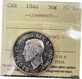 【極美品/品質保証書付】 アンティークコイン コイン 金貨 銀貨 [送料無料] Canada 1946 50? Silver Half Dollar Graded ICCS MS62, Great Eye Appeal