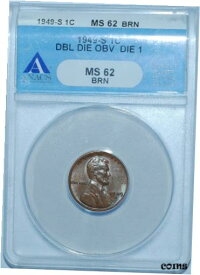 【極美品/品質保証書付】 アンティークコイン コイン 金貨 銀貨 [送料無料] 1949 S ANACS MS62BN FS-101 DDO Double Doubled Die Obverse Lincoln Wheat Cent