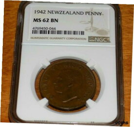 【極美品/品質保証書付】 アンティークコイン コイン 金貨 銀貨 [送料無料] 1942 NEW ZEALAND MS62 MS 62 BN PENNY NGC Certified Graded Uncirculated Coin