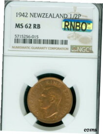 【極美品/品質保証書付】 アンティークコイン コイン 金貨 銀貨 [送料無料] 1942 NEW ZEALAND HALF PENNY NGC MS-62 RB MAC RNBO RAINBOW .