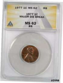 【極美品/品質保証書付】 アンティークコイン コイン 金貨 銀貨 [送料無料] 1977 LINCOLN MEMORIAL CENT 1C ANACS MS 62 RB MINT UNC - MAJOR DIE BREAK (330)