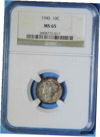 【極美品/品質保証書付】 アンティークコイン コイン 金貨 銀貨 [送料無料] 1945 P Silver Mercury Dime NGC Graded MS65 GEM Uncirculated Top Bottom Full Band