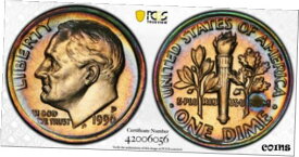 【極美品/品質保証書付】 アンティークコイン コイン 金貨 銀貨 [送料無料] 1990 Roosevelt Dime PCGS MS65 Rainbow Album Toned Registry Coin 10C TV