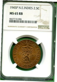【極美品/品質保証書付】 アンティークコイン コイン 金貨 銀貨 [送料無料] INDONESIA 1945P 2.5 CENT N.E.INDIES NGC MS 65RB COPPER