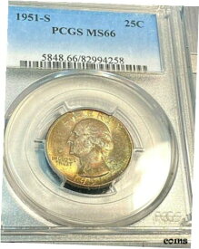 【極美品/品質保証書付】 アンティークコイン コイン 金貨 銀貨 [送料無料] 1951-S Washington Quarter PCGS MS66 Flashy Below Greysheet Best Price Ebay CHN