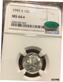 【極美品/品質保証書付】 アンティークコイン コイン 金貨 銀貨 [送料無料] NGC 1945 S Mercury Dime MS66 Star CAC
