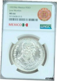 【極美品/品質保証書付】 アンティークコイン コイン 金貨 銀貨 [送料無料] 1957 MEXICO SILVER 1 PESO JOSE MORELOS NGC MS 66 PQ BEAUTIFUL GEM BU