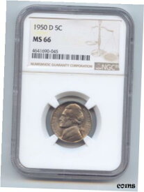 【極美品/品質保証書付】 アンティークコイン コイン 金貨 銀貨 [送料無料] 1950-D Jefferson Nickel, Key Date, NGC MS-66