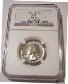 【極美品/品質保証書付】 アンティークコイン コイン 金貨 銀貨 [送料無料] 1969 D/D Washington Quarter RPM Variety FS-501 MS66 NGC
