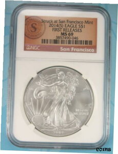 2014 (S) NGC MS69 Vo[ C[OTtVXRŏ߂ăA x[X2014 (S) NGC MS69 SILVER EAGLE STRUCK AT SAN FRANCISCO FIRST RELEASES RARE LABEL