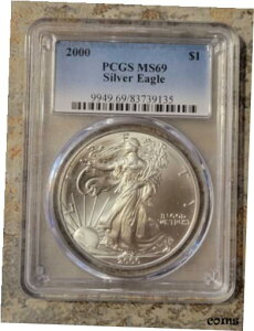 2000 PCGS MS69 Vo[ C[O fGȃRC 킸ȃg[2000 PCGS MS69 Silver Eagle nice coin slight tone