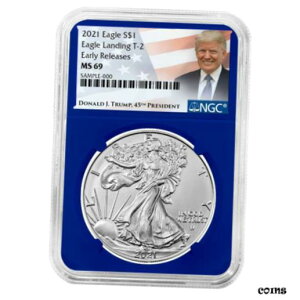 2021 $1 ^Cv 2 AJ Vo[ C[O NGC MS69 ER gv x u[ RA2021 $1 Type 2 American Silver Eagle NGC MS69 ER Trump Label Blue Core