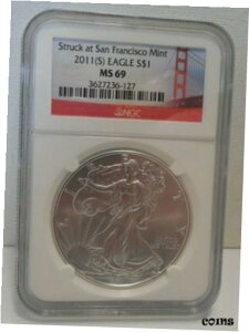 2011 NăVo[ C[OTtVXRǂŔ NGC MS 69 bh x2011 S American Silver Eagle Struck At San Francisco Mint NGC MS 69 Red Label