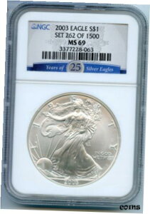 2003 AJ C[O 1 IX Vo[ NGC MS 69 FZbg 262/1500 - BR6952003 American Eagle 1 oz Silver NGC MS 69 Certified Set 262 of 1500 - BR695