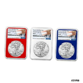 【極美品/品質保証書付】 アンティークコイン コイン 金貨 銀貨 [送料無料] 2022 (W) $1 American Silver Eagle 3pc Set NGC MS69 Trump Label Red White Blue