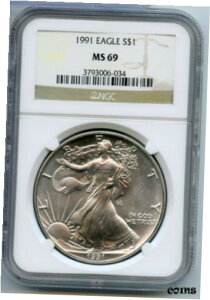 1991 AJ C[O 1 IX Vo[ _[ NGC MS69 F - BR6111991 American Eagle 1 oz Silver Dollar NGC MS69 Certified - BR611