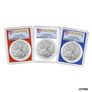 2021 $1 ^Cv 2 AJ Vo[ C[O 3 Zbg PCGS MS69 FS tO x bh zCg B2021 $1 Type 2 American Silver Eagle 3pc Set PCGS MS69 FS Flag Label Red White B