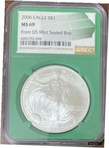 2006 Vo[ C[O učǖ{bNXv NGC MS69 A O[ Xu #380262006 Silver Eagle gFrom US Mint Sealed Boxg NGC MS69 RARE GREEN SLAB #38026