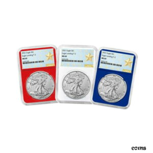 2021 $1 ^Cv 2 AJ Vo[ C[O 3 {Zbg NGC MS69 EGXg |Cg X^[ x bh2021 $1 Type 2 American Silver Eagle 3pc Set NGC MS69 West Point Star Label Red