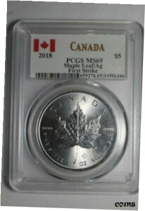 2018 Ji_ [v 1 IX 0.999 Vo[ MS69 t@[Xg XgCN #3462018 Canada Maple 1 OZ .999 Silver MS69 First Strike #346
