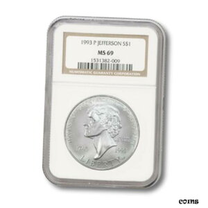 USA _LOVo[ _[ - g[}X WFt@[\ $1 1993P NGC MS-69USA Modern Commemorative Silver Dollar- Thomas Jefferson $1 1993P NGC MS-69