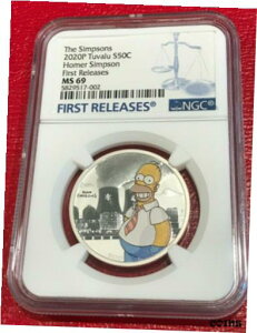 2020 co MS69 ŏɃ[X Vv\Y z[}[ Vv\ 1/2 IX .9999 Vo[2020 TUVALU MS69 FIRST RELEASES THE SIMPSONS HOMER SIMPSON 1/2 OZ .9999 SILVER