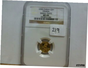 1990  1/20 IX X[ fCg p_  G5Y NGC MS-69 #0841990 China 1/20oz Small Date Panda Gold Coin G5Y NGC MS-69 #084