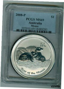 I[XgA 2008 1h 1IX.999 Vo[}EX PCGS MS-69 GEM BUAUSTRALIA 2008 1 DOLLAR 1 OZ. .999 SILVER MOUSE PCGS MS-69 GEM BU