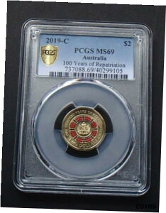 2019-C I[XgA $2 hd - 100 NԖ{ - PCGS O[h MS692019-C Australia $2 Dollar Coin - 100 Yrs Repatriation - PCGS Graded MS69