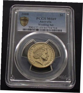 2008 I[XgA 1 h RC - GUxX 2  - EFfBO Zbg - PCGS MS692008 Australia One $1 Dollar Coin - Elizabeth II - Wedding Set - PCGS MS69