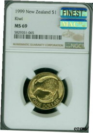 【極美品/品質保証書付】 アンティークコイン コイン 金貨 銀貨 [送料無料] 1999 NEW ZEALAND SMALL $1 NGC MS-69 MAC FINEST GRADE SPOTLESS 5,000 MINTED *