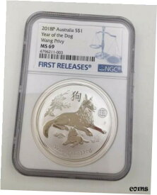 【極美品/品質保証書付】 アンティークコイン コイン 金貨 銀貨 [送料無料] Rare 2018-P Australia Year of Dog 1 oz Silver Lunar Wang Privy $1 Coin NGC MS69