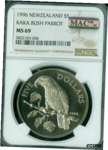 1996 j[W[h $5 h JJ pbg NGC MS69 \ }bN X|bgX 3150 B1996 NEW ZEALAND $5 DOLLAR KAKA PARROT NGC MS69 SOLO MAC SPOTLESS 3150 MINTED .