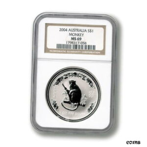 I[XgA \N $1 2004 1 IX .999 t@C Vo[ NE NGC MS69Australia Year of the Monkey $1 2004 1 Oz .999 Fine Silver Crown NGC MS69