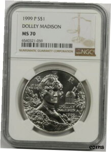 1999-P h[ }fB\ $1 NGC MS 70 _LOVo[ _[1999-P Dolley Madison $1 NGC MS 70 Modern Commemorative Silver Dollar
