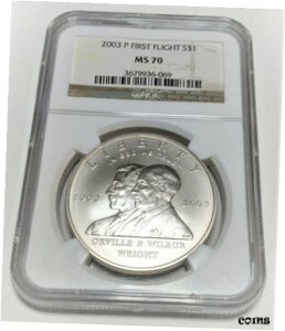 2003-P s 100 N NGC MS70  90% LOVo[ $12003-P FIRST FLIGHT CENTENNIAL NGC MS70 UNCIRCULATED 90% COMMEMORATIVE SILVER $1
