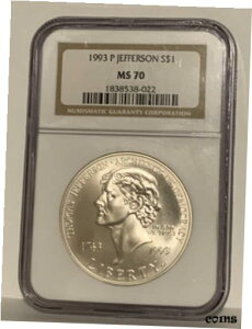 1993 P WFt@[\LOVo[ _[ - NGC MS-70 - ~g Xe[g-701993 P Jefferson Commemorative Silver Dollar - NGC MS-70 - Mint State-70