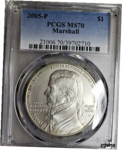 2005 - P $1 }[V RBh PCGS MS 70 KM # 375 #AA6642005 - P $1 Marshall Com. Dollar PCGS MS 70 KM # 375 #AA664