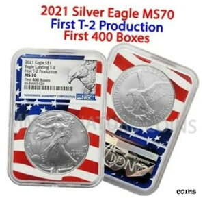 2021 Vo[ C[O ^Cv 2  T-2 Y ŏ 400  MS70 NGC tO RA2021 Silver Eagle Type 2 First T-2 Production First 400 Boxes MS70 NGC Flag Core