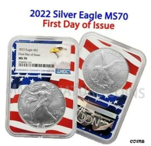 2022 AJ Vo[ C[O NGC MS70 s FDOI tbO RA IN-HAND2022 American Silver Eagle NGC MS70 First Day of Issue FDOI Flag Core IN-HAND