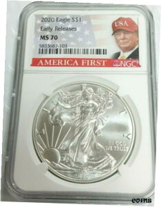 2020 1IX Vo[ AJ C[O NGC MS70 [X AJ gv RA M2592020 1oz Silver American Eagle NGC MS70 Early Releases American Trump Core M259