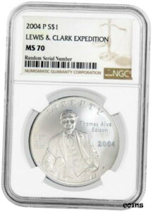 2004 P $1 g[}X Ao GW\LOVo[ _[ NGC MS70 x G[2004 P $1 Thomas Alva Edison Commemorative Silver Dollar NGC MS70 LABEL ERROR