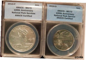 【極美品/品質保証書付】 アンティークコイン コイン 金貨 銀貨 [送料無料] 2016 National Park Service $1 & 50C ANACS MS70 2 pc Set