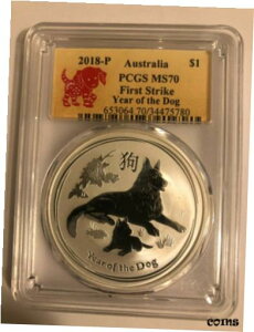 2018-P I[XgA C[ U hbO PCGS MS70 1 IX.9999 Vo[ h (搧U)2018-P Australia Year the Dog PCGS MS70 1 Oz. .9999 Silver Dollar (First Strike)