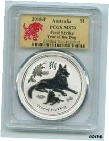 【極美品/品質保証書付】 アンティークコイン コイン 金貨 銀貨 [送料無料] 2018 $1 P Australian Silver Dog 1oz PCGS MS70 First Strike