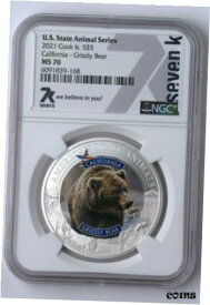 【極美品/品質保証書付】 アンティークコイン コイン 金貨 銀貨 [送料無料] 2021 Cook Islands $5 California Grizzly Bear NGC MS70