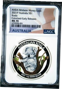 2021 ANDA uXx }l[ V[ J[ RA 1 IX Vo[ RC NGC MS70 ER2021 ANDA Brisbane Money Show Colored Koala 1oz Silver Coin NGC MS70 ER
