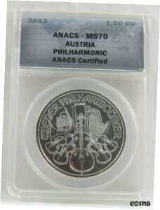 2013 I[XgA tBn[jbN 1.5 [ 1 IX .999 Vo[ ANACS MS702013 AUSTRIA Philharmonic 1.5 Euro 1 oz .999 Silver ANACS MS70
